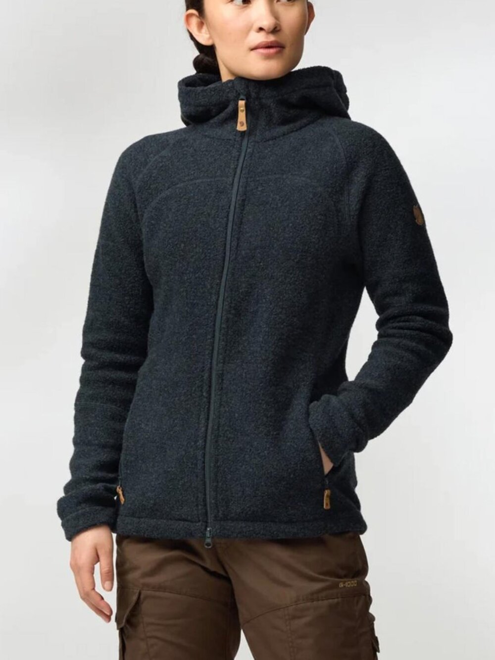 Fjallraven Kaitum Fleece dark gray merino wool blend hooded 2-way zip jacket XS